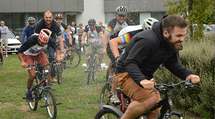 Jade's employees participating in Jade Bike Week just outside the Christchurch Office