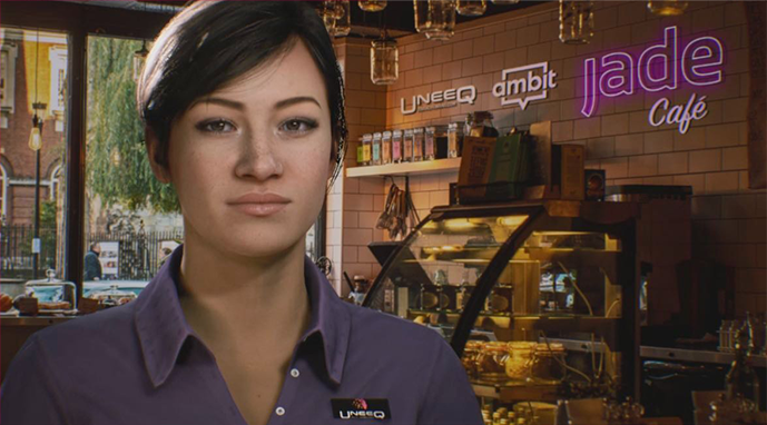 Bella Jade's Digital Barista in the virtual coffee house called the Uneeq, Ambit Jade Café